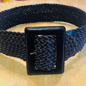 Vintage Wide Blue Braided Belt with Leather Buckle